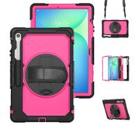 Coque hybride pour Samsung Galaxy Tab S10 FE+ Plus 13,1" 2025, protection intégrale contre les chutes avec protecteur d'écran intégré, support rotatif à 360°, dragonne, porte-stylo, bandoulière - Rose