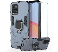 Coque Hybride Pour Vivo Y21 / Y21s / Y33s - Double Couche Tpu+Pc Antichoc, Verre Trempé Inclus, Bumper Silicone, Support Intégré Et Compatible Support Magnétique - Bleu