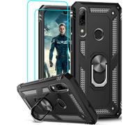 Coque Hybride Renforcée Pour Huawei P Smart 2019 / Honor 10 Lite + Lot 2 Verres Trempés - Bumper Armor Silicone Antichoc Avec Anneau Support 360° Noir