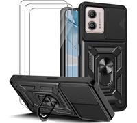 Coque Hybride Renforcée Pour Motorola Moto G13/G23/G53 - Cache-Objectif Coulissant, Anneau Support Rotatif, Antichoc Norme Militaire, 3 Verres Trempés Inclus