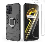 Coque Hybride Tpu+Pc Pour Realme 9i 5g Et Realme 10 5g - Verre Trempé Inclus, Anneau Support Rotatif 360°, Noir