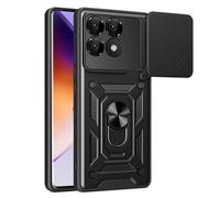 Coque Hybride Tpu Pc Pour Xiaomi Poco F6 Pro Avec Couverture De Caméra Coulissante, Noir