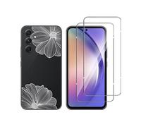 Coque imprimée et 2 protections écran verre trempé pour Samsung Galaxy A54 5G- Fleurs Blanches Gel TPU Souple Résistante