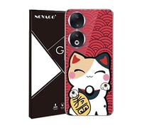 NOVAGO Compatible avec HONOR 90 5G -Pack Complet- Coque transparente Souple avec motif imprimé + 3 Films Protection écran vitre Verre trempé 3D incurvé avec colle fournie (Chat)