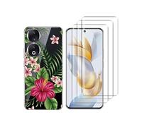 NOVAGO Compatible avec HONOR 90 5G -Pack Complet- Coque transparente Souple avec motif imprimé + 3 Films Protection écran vitre Verre trempé 3D incurvé avec colle fournie (Exotique)