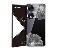 NOVAGO Compatible avec HONOR 90 5G -Pack Complet- Coque transparente Souple avec motif imprimé + 3 Films Protection écran vitre Verre trempé 3D incurvé avec colle fournie (Fleur Blanche)