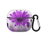 Coque intégrale pour écouteurs Bluetooth à fleurs violettes - Protection intégrale contre les chocs - Coque rigide - Prend en charge le chargement sans fil avec porte-clés - Cadeau personnalisé pour