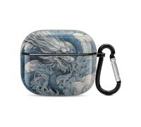 Coque intégrale pour écouteurs Bluetooth à motif dragon - Protection intégrale contre les chocs - Coque rigide - Prend en charge le chargement sans fil avec porte-clés - Cadeau personnalisé pour