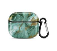 Coque intégrale pour écouteurs Bluetooth effet marbre vert et doré - Protection intégrale contre les chocs - Coque rigide avec chargeur sans fil avec porte-clés - Cadeau personnalisé pour AirPods 3
