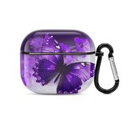 Coque intégrale pour écouteurs Bluetooth papillon violet - Protection intégrale contre les chocs - Coque rigide avec chargeur sans fil avec porte-clés - Cadeau personnalisé pour AirPods 3