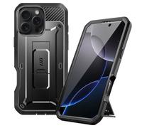 SUPCASE Coque pour iPhone 16 Pro avec Protecteur d'écran Intégré (Unicorn Beetle Pro) [Support Repliable & Clip Ceinture] [Protection Militaire] Antichoc Intégrale pour iPhone 16 Pro 6,3", Noir