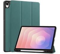 Coque Intelligente à Trois Volets, Compatible avec Samsung Galaxy Tab S11, 11 Pouces SM-X730/X736B 2025, Dos en TPU Souple avec étui Porte-Stylo(Dark Green)