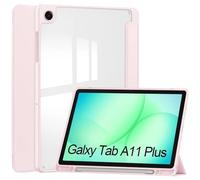 Coque Intelligente for Samsung Galaxy Tab A11 Plus, 11 Pouces, 2025, avec Porte-Stylo, étui arrière Rigide en Acrylique Transparent for Tablette(Pink)