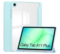 Coque Intelligente for Samsung Galaxy Tab A11 Plus, 11 Pouces, 2025, avec Porte-Stylo, étui arrière Rigide en Acrylique Transparent for Tablette(Sky Blue)