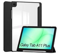 Coque Intelligente for Samsung Galaxy Tab A11 Plus, 11 Pouces, 2025, avec Porte-Stylo, étui arrière Rigide en Acrylique Transparent for Tablette(Black)