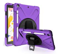Coque iPad 10.2" 2020 & 2019, Étui Robuste Antichoc, Support Rotatif 360, Dragonne et Porte-Crayon, Protection Housse pour iPad 10.2" 2020 & 2019 (Mauve)