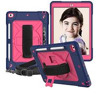 Coque iPad 10,2 Pouces (Modèle 2021/2020/2019, 9ème/8ème/7ème Génération), avec Support Rotatif Béquille Porte-Crayon Dragonne et Bandoulière Réglable Protection Housse pour iPad 10,2 Pouces (Red)