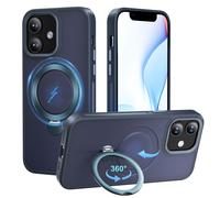 Coque iPhone 12 avec Support Rotatif 360°, Protection Militaire Antichoc, Compatible MagSafe, Ultra Mince,Bleu 6.1""