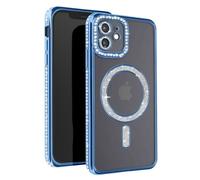 Coque iPhone 12 - AVIZAR - Contour Strass - Bleu - Protection MagSafe - Élégante et résistante