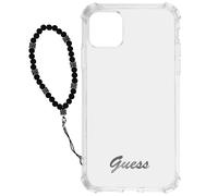 Coque iPhone 12 et 12 Pro Antichoc Transparent Bijou à Perle Bracelet Noir Guess