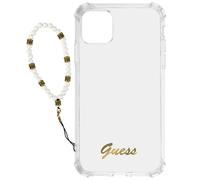 Coque iPhone 12 et 12 Pro Antichoc Transparent Bijou Perle Bracelet Blanc Guess