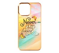 Coque pour iPhone 12 et 12 Pro Bi-matière avec Bague de Maintien à Strass Effet Bijou Motif Plage ''Never Stop Dreaming'' Orange