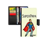 Coque iPhone 12 mini en simili cuir portefeuille super papa humour heros enfant mobile dessin case père comique made in France