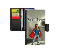 Coque iPhone 12 mini portefeuille super maman humoristique 4G drole bumper humour heros texte gris PU comics bebe housse mere