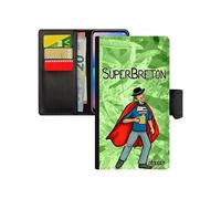 Coque iPhone 12 mini simili cuir rabat portefeuille porte cartes super breton telephone drole bd case heros 64 Go dessin texte