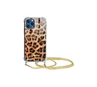 Coque iPhone 12 Pro Max avec Chaîne de Cou Motif Léopard Orange