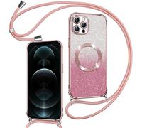 Coque Iphone 12 Pro Paillettes Scintillantes Rose ¿ Compatible Magsafe, Anneau Magnétique Et Dragonne, Tpu Souple Anti-Chocs Et Anti-Rayures