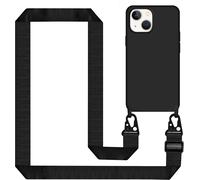 Coque Iphone 13 6,1'' En Silicone Liquide Avec Cordon Réglable Et Détachable - Bandoulière/Lanière Noire, Protection Anti-Choc Et Anti-Rayures, Compatible Charge Sans Fil