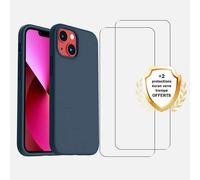 Coque Iphone 13 Mini Silicone Liquide Bleu Marine + 2 Vitres En Verre Trempé Protection Écran Antichocs Evetane