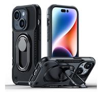 Coque iPhone 14, coque blindée avec support et anneau de maintien, noire