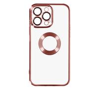 Coque iPhone 14 Pro Max Silicone Souple Bloc Caméra Couvert Transparent Contour rose Chromé