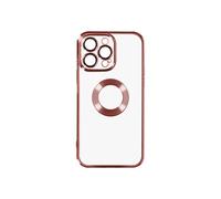 Coque iPhone 14 Pro Max Silicone Souple Bloc Caméra Couvert Transparent Contour rose Chromé