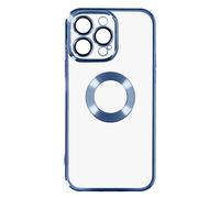 Coque iPhone 14 Pro Silicone Souple Bloc Caméra Couvert Transparent Contour bleu Chromé