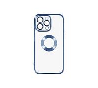 Coque iPhone 14 Pro Silicone Bloc Caméra Couvert Transparent Contour bleu Chromé
