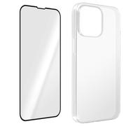 Coque pour iPhone 14 Pro Silicone Souple et Film Verre Trempé 9H transparent contour noir