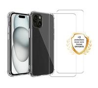 Coque Iphone 15 Antichoc Silicone Bords Renforcés + 2 Vitres En Verre Trempé Protection Écran Evetane