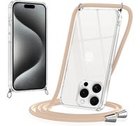 Coque Iphone 15 Pro (6,1"") Tpu Souple Transparente Antichocs Antirayures Avec Lanière Tour De Cou Réglable Paracorde 1,5 M - Kaki