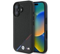 Coque IPhone 16 BMW En Cuir Synthétique Tricolore Noir MagSafe Logo Métal