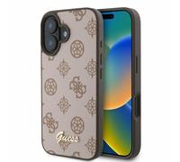 Coque IPHONE 16 Guess Simili Cuir Rose Braun Logo Or Magsafe Compatible