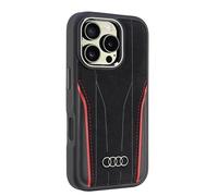Coque IPhone 16 Pro Audi En Cuir Véritable MagSafe Noir Rouge Logo