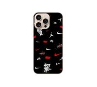 Coque Iphone 16 Pro Max NIKE JORDAN BLANC ROUGE fond noir
