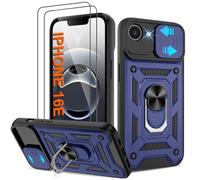 Coque iPhone 16e - Housse Militaire Antichoc [2 HD TPU Film + Anneau] - Protection 360° PC Dur & Gel Silicone TPU - Étui pour iPhone 16e - Résistance Chocs, Chutes,Bleu