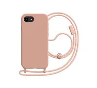 Coque iPhone 17e Silicone - Cordon Nylon Tressé Ajustable Rose Champagne