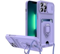 Coque Iphone X Avec Cache Caméra Coulissant, Silicone Tpu Antichoc, Fente 1 Carte, Anneau Support Et Lanière Réglable 1,5 M