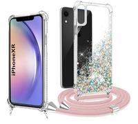 Coque iPhone XR avec Cordon,Transparente Crystal Glitter Sequins Liquid pour iPhone XR Housse,Silicone Tup Antichoc pour iPhone XR avec Cordon Collier Réglable Case Cover