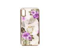 Coque iPhone XS Max Bi-matière avec Bague de Maintien Motif Fleurs Violet